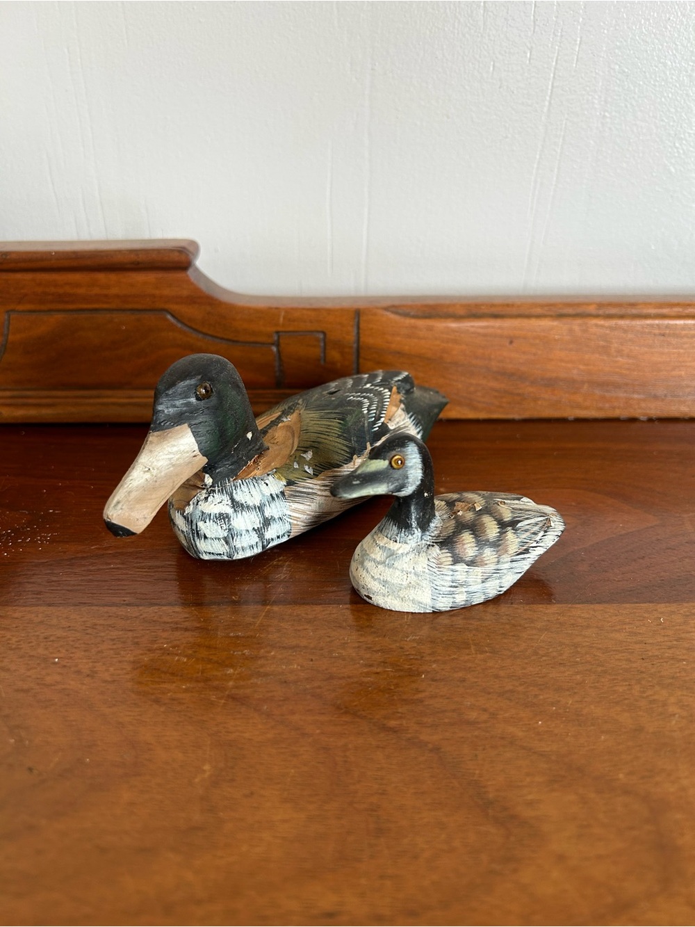 Vintage Hand-Carved Miniature Wooden Duck & Canada Goose Decoy Set (2 Pieces)